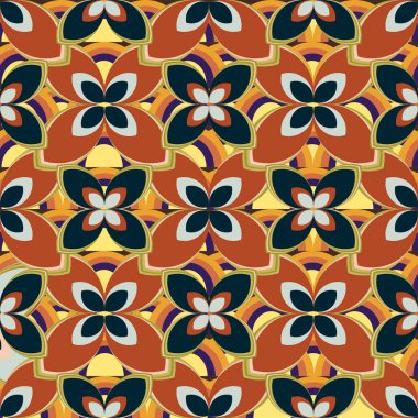 Çiçekler ve gökkuşakları, vektör çizim ile çok renkli geometrik seamless modeli 