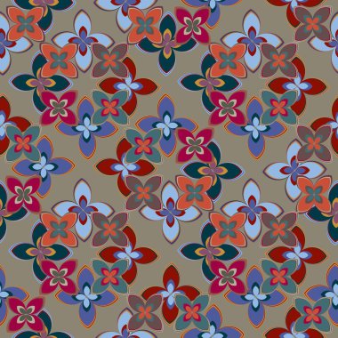 Çiçekler, vektör çizim ile çok renkli geometrik seamless modeli 