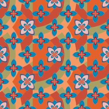 Çiçekler ve gökkuşakları, vektör çizim ile çok renkli geometrik seamless modeli 