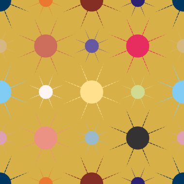 Çok renkli basit geometrik güneş ile Seamless modeli.