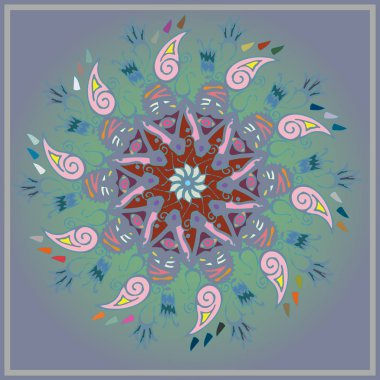 Basit renkli soyut mandala. Parlak dairesel süsleme basit şekiller oluşur. 