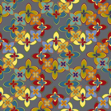 Çiçekler, vektör çizim ile çok renkli geometrik seamless modeli 