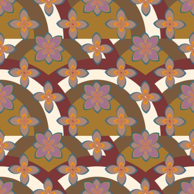 Çiçekler ve gökkuşakları, vektör çizim ile çok renkli geometrik seamless modeli 