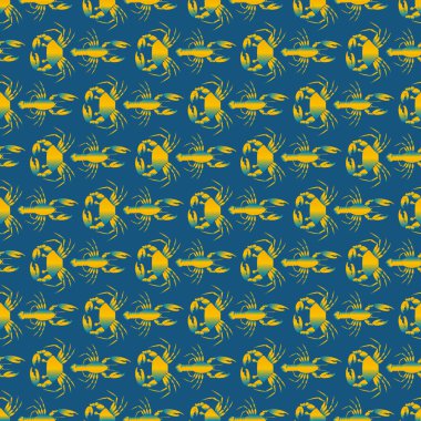 Yengeç ve ıstakoz, vektör çizim ile yaz arka plan 