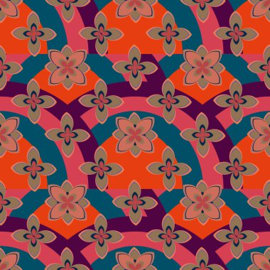 Çiçekler ve gökkuşakları, vektör çizim ile çok renkli geometrik seamless modeli 