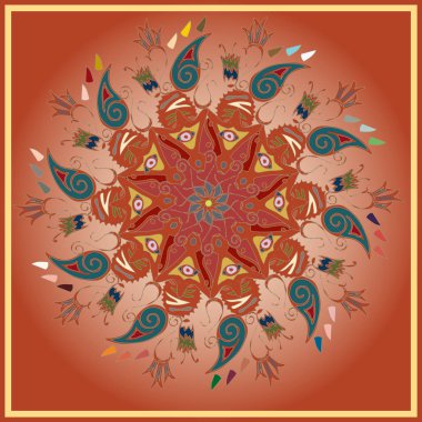 Basit renkli soyut mandala. Parlak dairesel süsleme basit şekiller oluşur. 