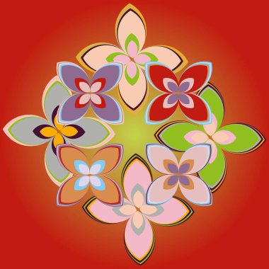 Çiçekler, vektör çizim ile çok renkli geometrik seamless modeli 