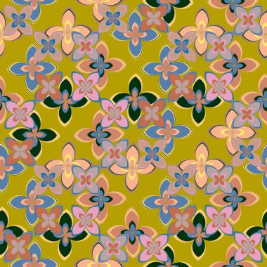 Çiçekler, vektör çizim ile çok renkli geometrik seamless modeli 