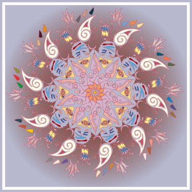 Basit renkli soyut mandala. Parlak dairesel süsleme basit şekiller oluşur. 