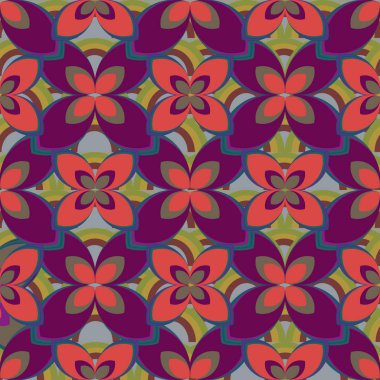 Çiçekler ve gökkuşakları, vektör çizim ile çok renkli geometrik seamless modeli 