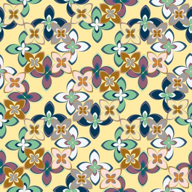 Çiçekler, vektör çizim ile çok renkli geometrik seamless modeli 