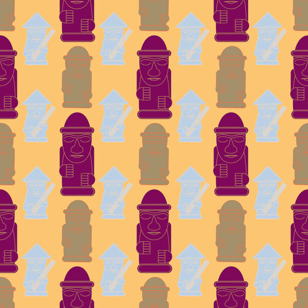 Dol hareubangs, also called tol harubangs, large rock statues found on Jeju Island off the southern tip of South Korea. Seamless pattern