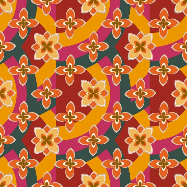 Geometric Multicolor Seamless Pattern Flowers Rainbows Vector Illustration — Stock Vector