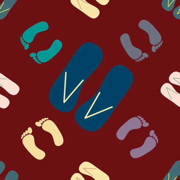 Color Seamless Pattern Slippers Footprints — Stock Vector