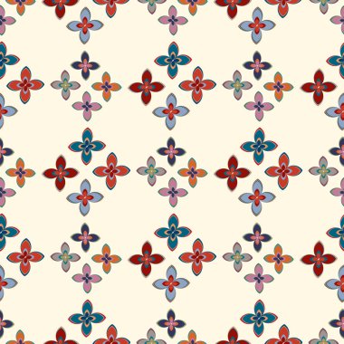 Çiçekler, vektör çizim ile çok renkli geometrik seamless modeli 