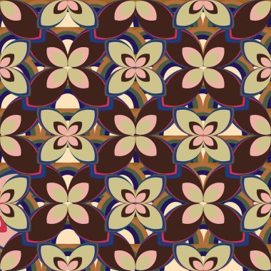 Çiçekler ve gökkuşakları, vektör çizim ile çok renkli geometrik seamless modeli 