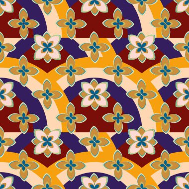 Çiçekler ve gökkuşakları, vektör çizim ile çok renkli geometrik seamless modeli 