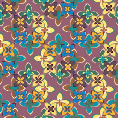 Çiçekler, vektör çizim ile çok renkli geometrik seamless modeli 