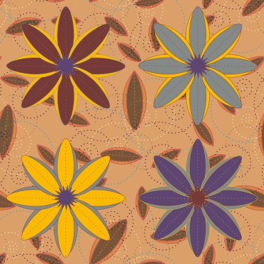 Çiçekler, vektör çizim ile çok renkli geometrik seamless modeli 