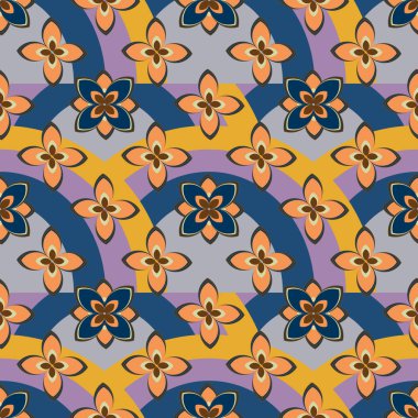 Çiçekler ve gökkuşakları, vektör çizim ile çok renkli geometrik seamless modeli 