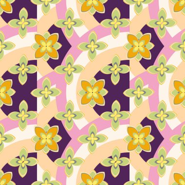 Çiçekler ve gökkuşakları, vektör çizim ile çok renkli geometrik seamless modeli 