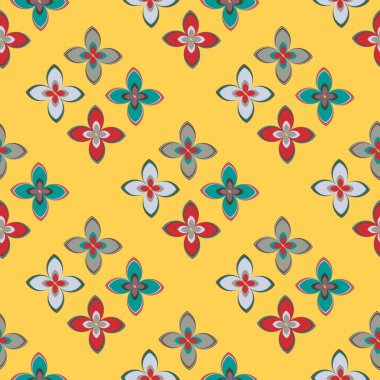 Çiçekler, vektör çizim ile çok renkli geometrik seamless modeli 