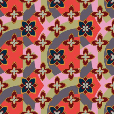 Çiçekler ve gökkuşakları, vektör çizim ile çok renkli geometrik seamless modeli 