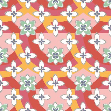 Çiçekler ve gökkuşakları, vektör çizim ile çok renkli geometrik seamless modeli 