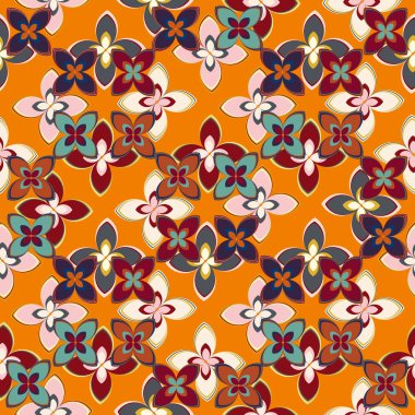 Çiçekler, vektör çizim ile çok renkli geometrik seamless modeli 