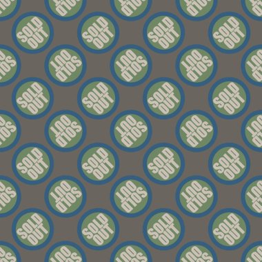 Satılan dışarı Dikişsiz desen metinle. Pop sanat tasarım ve renk doku ile yuvarlak başlık içinde alt yazı. Bir arka plan üzerinde etiket.