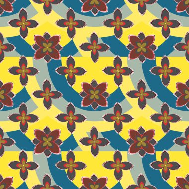 Çiçekler ve gökkuşakları, vektör çizim ile çok renkli geometrik seamless modeli 