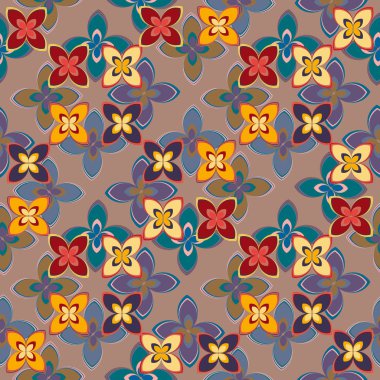 Çiçekler, vektör çizim ile çok renkli geometrik seamless modeli 