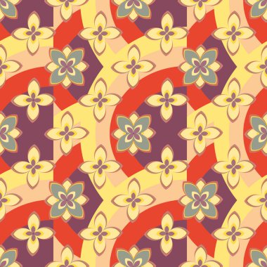 Çiçekler ve gökkuşakları, vektör çizim ile çok renkli geometrik seamless modeli 