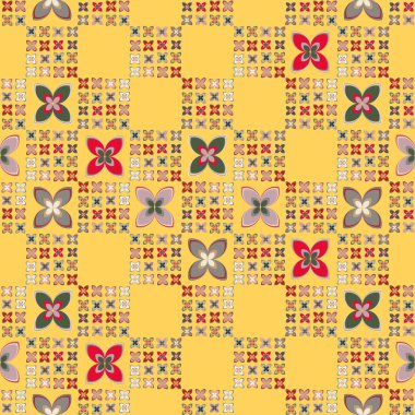 Çiçekler, vektör çizim ile çok renkli geometrik seamless modeli 