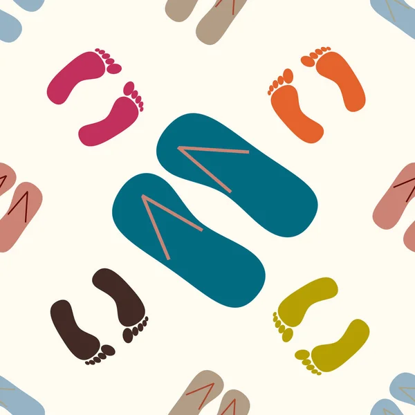 Color Seamless Pattern Slippers Footprints — Stock Vector