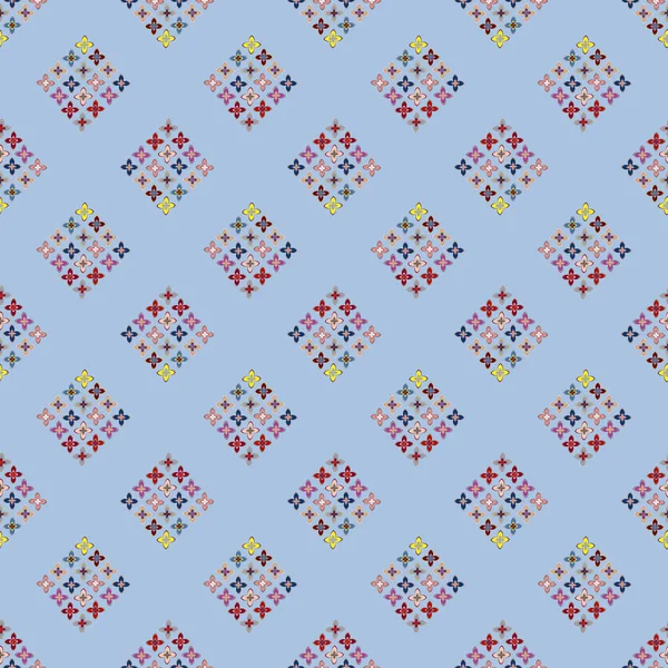 Patrón Geométrico Multicolor Sin Costura Con Flores Ilustración Vectorial — Archivo Imágenes Vectoriales