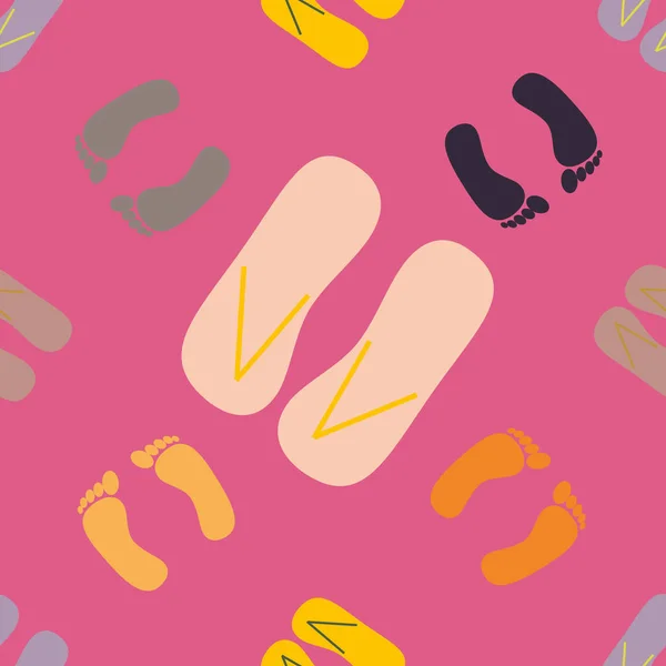 Color Seamless Pattern Slippers Footprints — Stock Vector