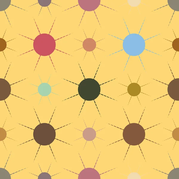 Бесшовный Рисунок Многоцветными Простыми Геометрическими Солнцами — стоковый вектор