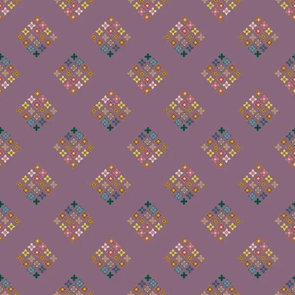 Patrón Geométrico Multicolor Sin Costura Con Flores Ilustración Vectorial — Archivo Imágenes Vectoriales