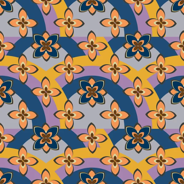 Motif Géométrique Multicolore Sans Couture Avec Fleurs Arcs Ciel Illustration — Image vectorielle