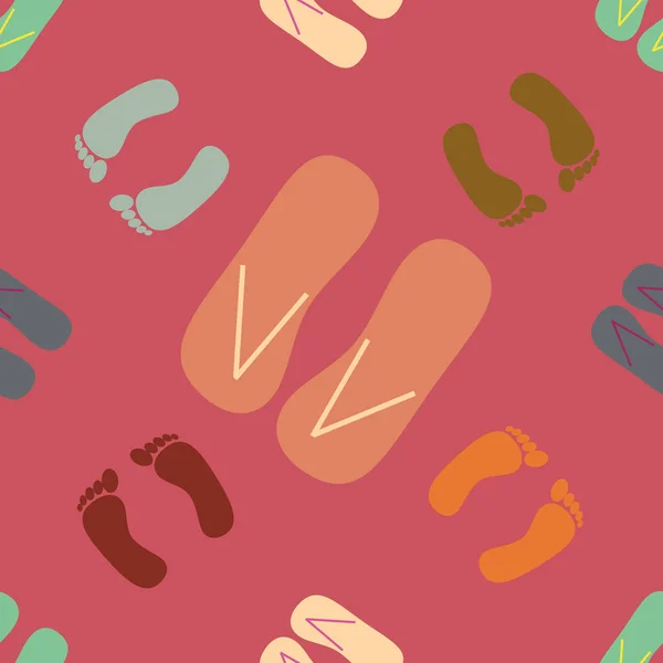 Color Seamless Pattern Slippers Footprints — Stock Vector