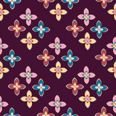 Çiçekler, vektör çizim ile çok renkli geometrik seamless modeli 