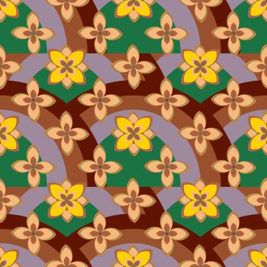 Çiçekler ve gökkuşakları, vektör çizim ile çok renkli geometrik seamless modeli 