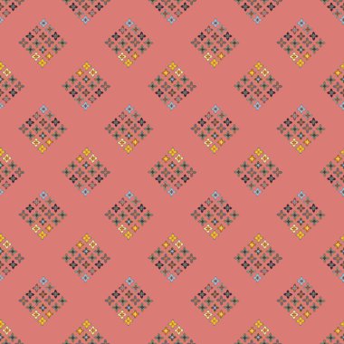 Çiçekler, vektör çizim ile çok renkli geometrik seamless modeli 