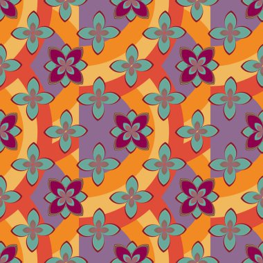 Çiçekler ve gökkuşakları, vektör çizim ile çok renkli geometrik seamless modeli 
