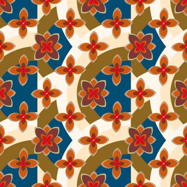 Çiçekler ve gökkuşakları, vektör çizim ile çok renkli geometrik seamless modeli 