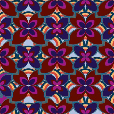 Çiçekler ve gökkuşakları, vektör çizim ile çok renkli geometrik seamless modeli 