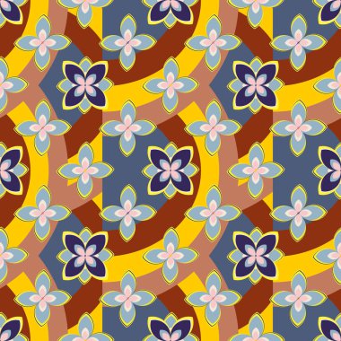 Çiçekler ve gökkuşakları, vektör çizim ile çok renkli geometrik seamless modeli 