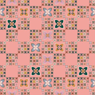 Çiçekler, vektör çizim ile çok renkli geometrik seamless modeli 