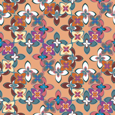 Çiçekler, vektör çizim ile çok renkli geometrik seamless modeli 